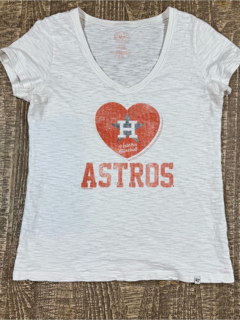 Houston Astros Heart Logo V-Neck Tee - White & Orange 47 brand